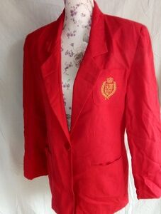 Steven Edwards 6 Academia Vintage Red Blazer Preppy Gold Emblem